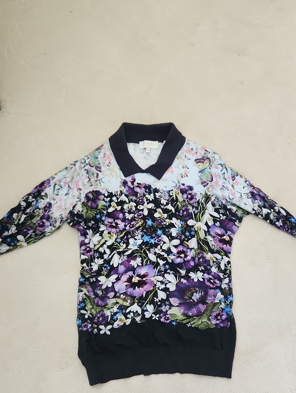 Ted Baker London Floral Purple Black Collared Sweater